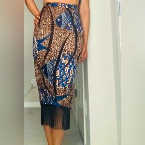 Blue Brown African Print Skirt